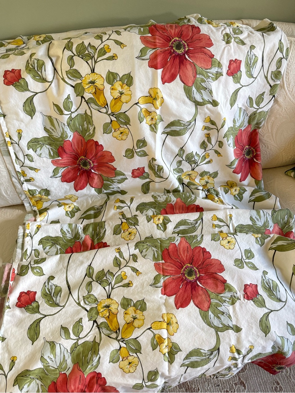 Pottery Barn Red and Yellow Floral Shower Curtain